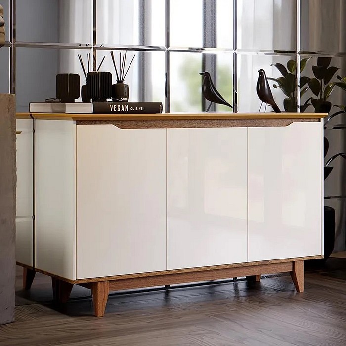 Buffet Flow 3 Portas EJ Móveis Off White/Freijo