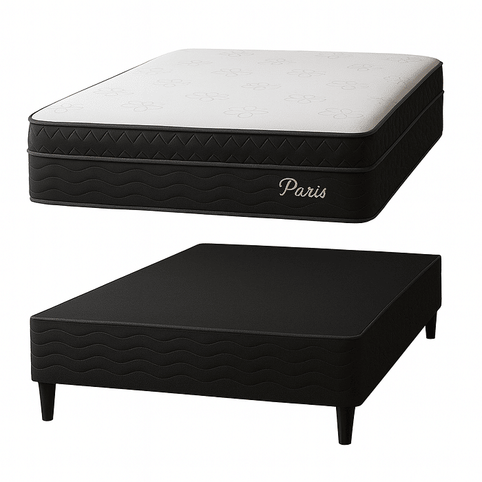 Cama Box Casal (Colchão + Base) Paris 138x188 Molas Ensacadas Topázio