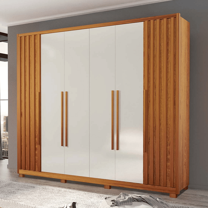Guarda-Roupa Casal em MDF 6 Portas Bom Pastor Big Mary 2.7 - Natural/Off White/Ripado