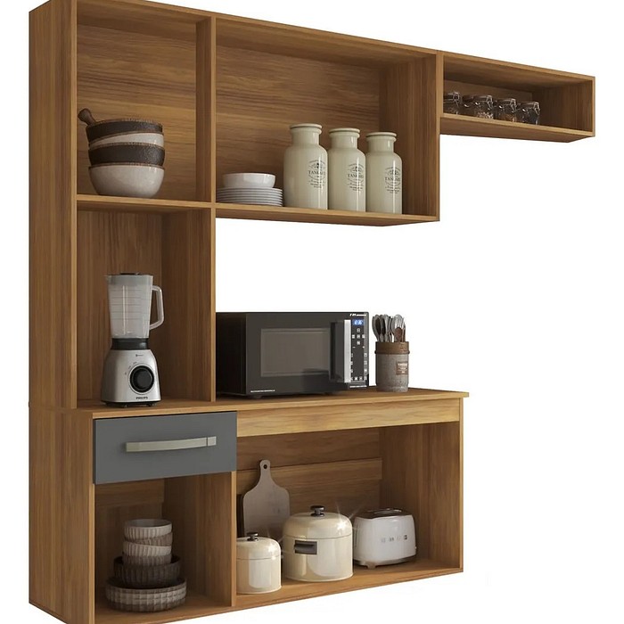 Cozinha Compacta Suspensa Completa Belíssima Freijo/Grafite - Fiorello