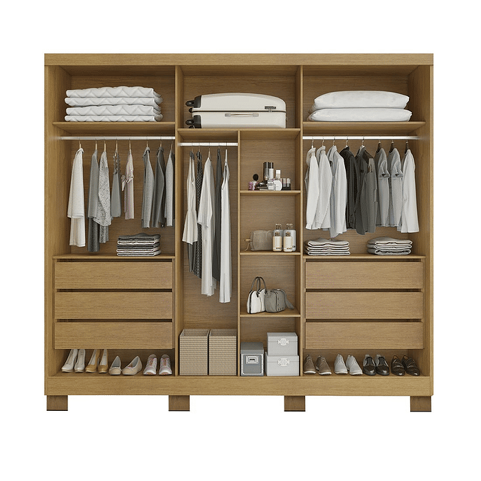 Guarda Roupa Casal Master 270 6 Portas, 100% MDF cor Nature/Off White - Bianchi