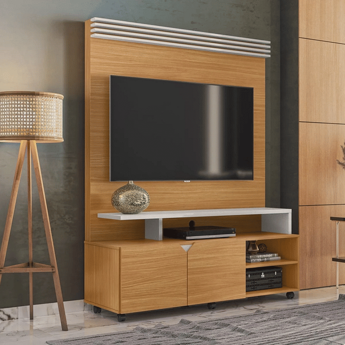 Estante Home Para TV 55 Polegadas com Rodízios Lukaliam Berlim Tauari/Off White