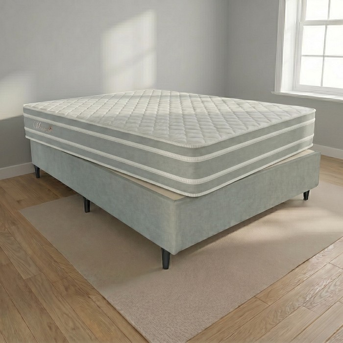 Conjunto Base Box com Colchão Casal Molas Ensacadas Design Talismã 138X188X60 Cinza 