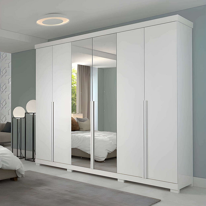 Guarda-Roupa Casal com Espelho 6 Portas em MDF Panan Móveis Guarapari Branco