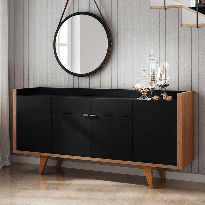 Buffet para Sala 4 Portas 2 Gavetas HB Móveis Melodia Preto/Nature