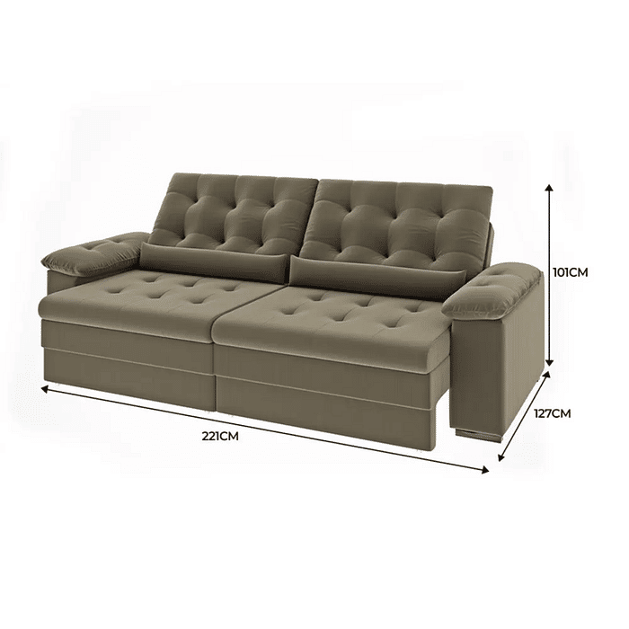 Sofá Retrátil e Reclinável 3 Lugares Columbus Bege 217 cm