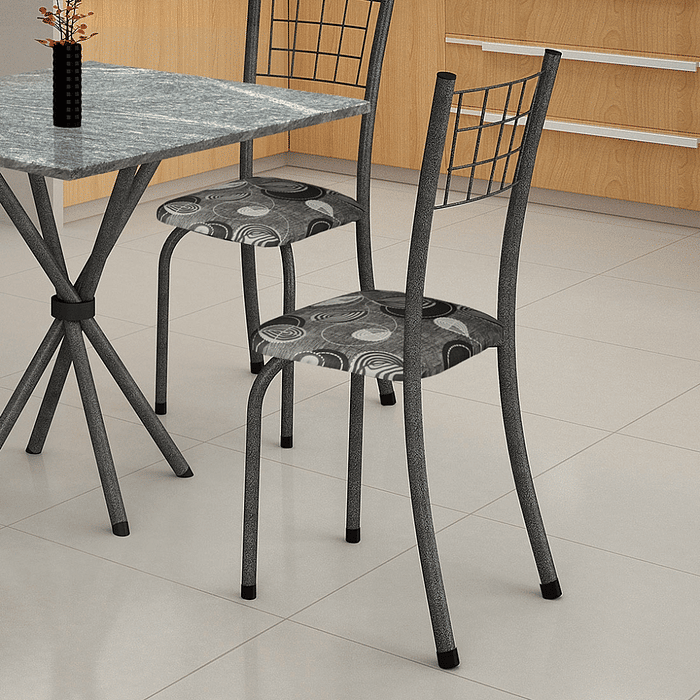 Mesa de Aço 048 Dani com 4 Cadeiras, Tampo 70x70 Granito - Soma