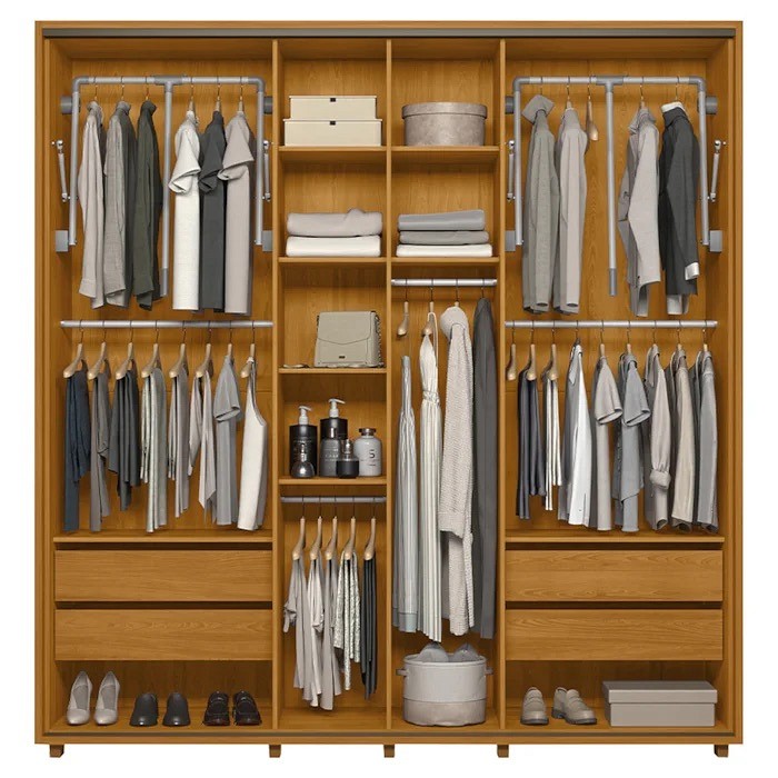 Guarda-Roupa Casal Monet 2 Portas de Correr e 4 Gavetas 100% MDF Madetec - Cinamomo/Off White