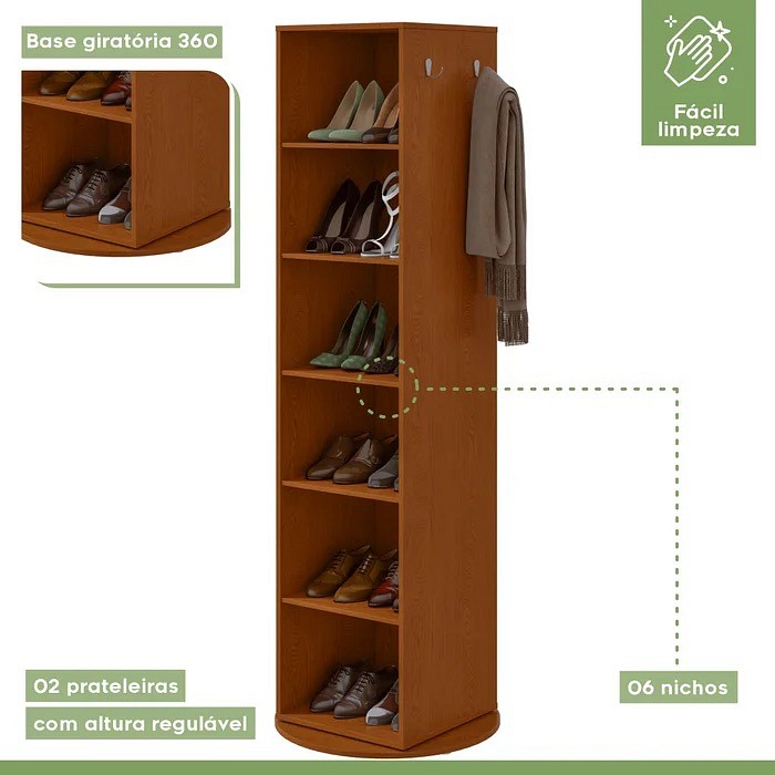 Multiuso Sapateira Esthela com Espelho e Base Giratória – Lopas – Cor Frassino