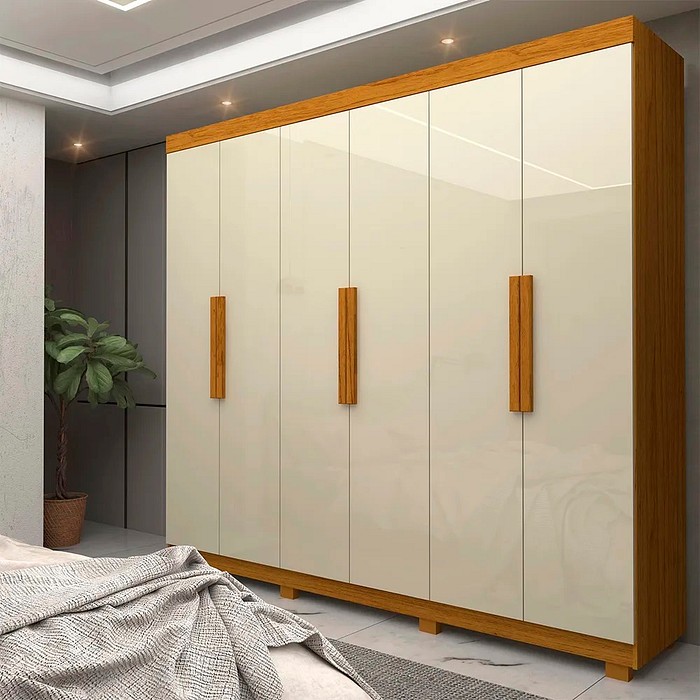 Guarda-Roupa Casal Império 6 Portas e 2 Gavetas 100% MDF Gelius - Naturale/Off White