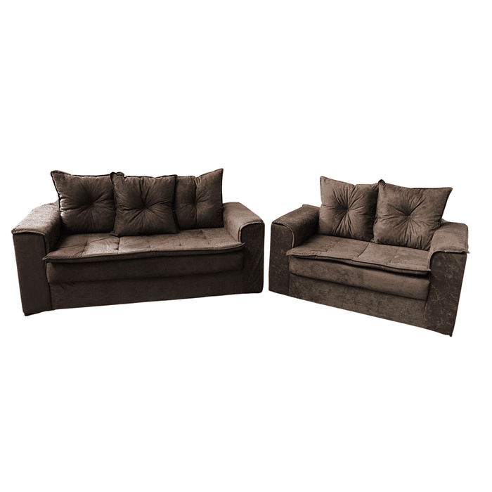 Conjunto de Sofá 3 e 2 Lugares Malu Estofados Delta - Marrom