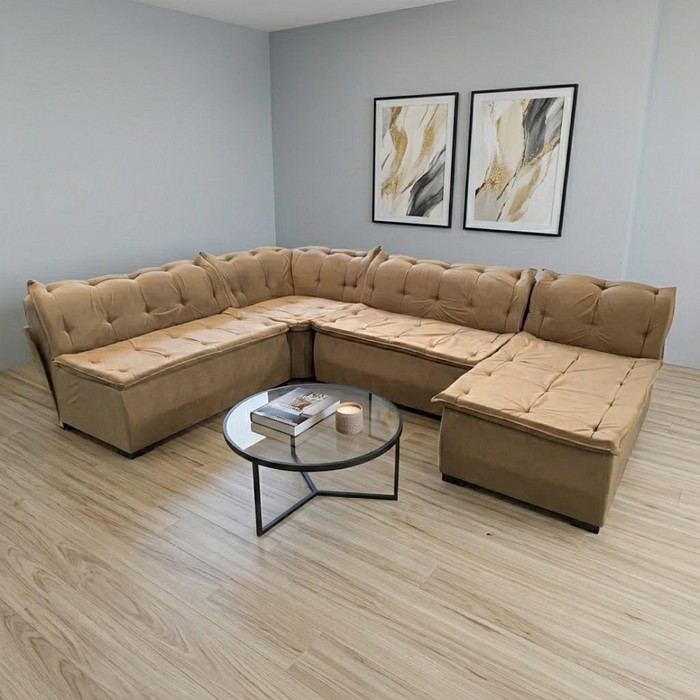 Sofá de Canto Malu com Chaise Fenix 4 Peças Castor