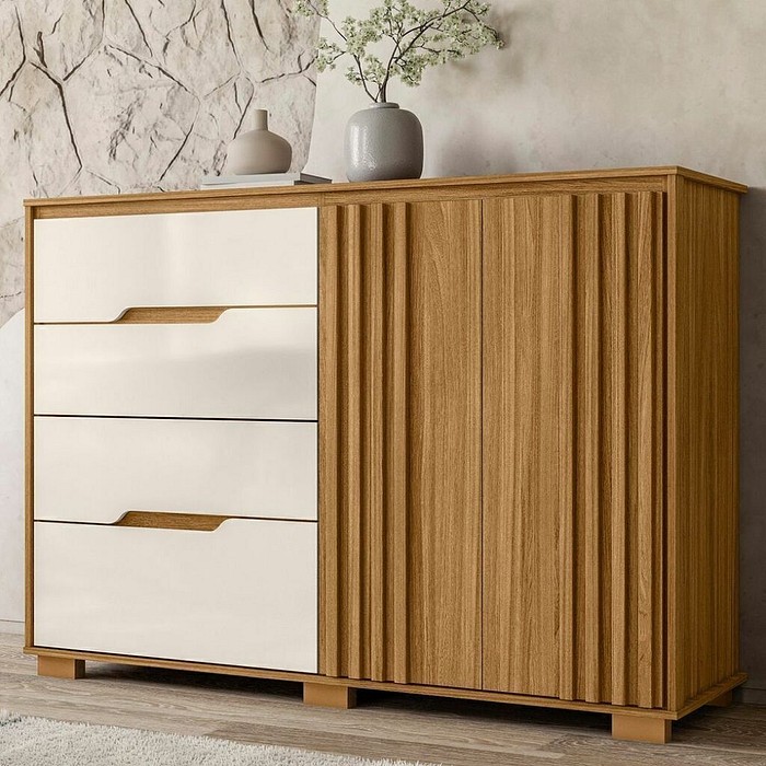 Cômoda com Sapateira Texas 4 Gavetas e 2 portas Freijo/Off White - Moval