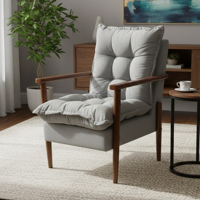 Poltrona Decorativa JF em 100% Fibra Siliconada Pés em Madeira - Tecido 184 Brusque 