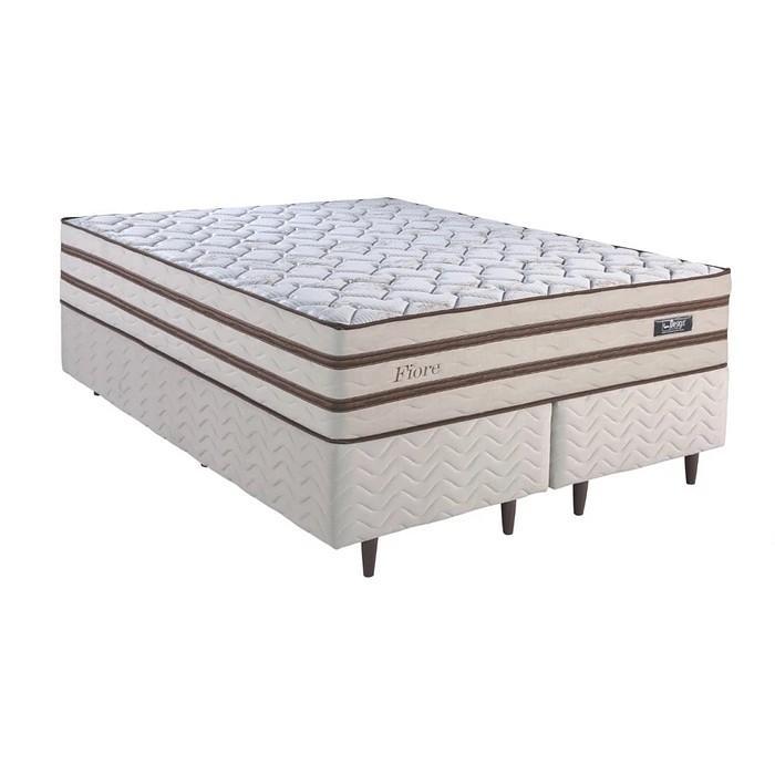 Conjunto Base Box/Colchão Molas Ensacadas 158x198x76 Design Fiore - Bege