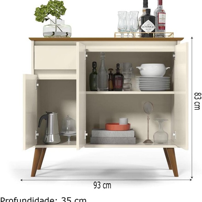 Buffet Veneza 3 Portas 1 Gaveta Off White Freijó – EJ Móveis