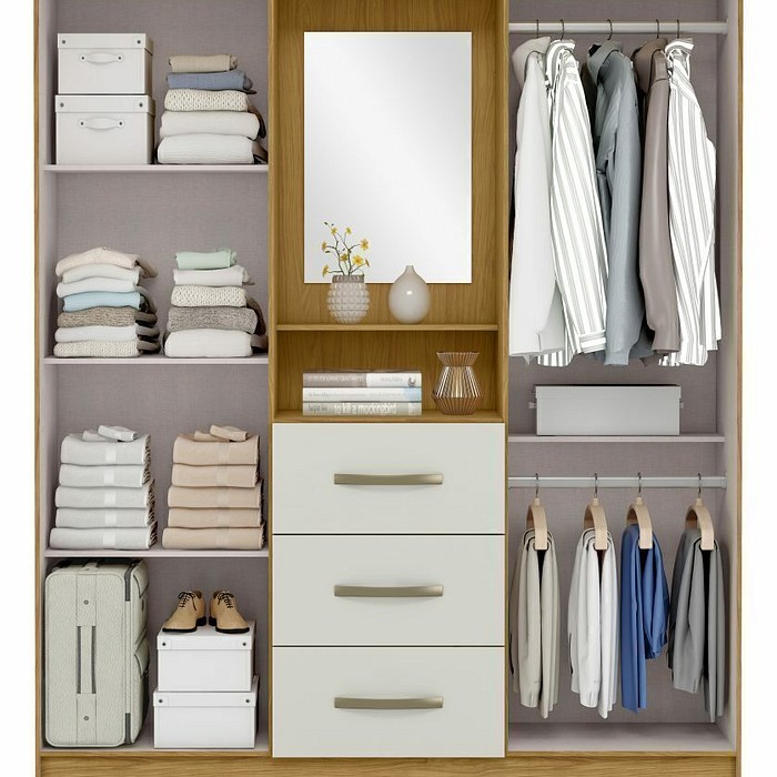 Guarda-Roupa Solteiro 4 Portas Capelinha com Espelho Ilhéus MX Móveis Marrocos com Off White