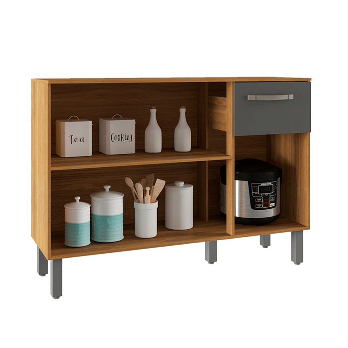 Balcão de Cozinha Mila 3 Portas 1 Gaveta Freijó Grafite Fiorello