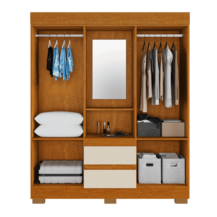 Guarda-Roupa Solteiro Capelinha com Espelho Isabely Cinamomo/Off White - Acp Móveis