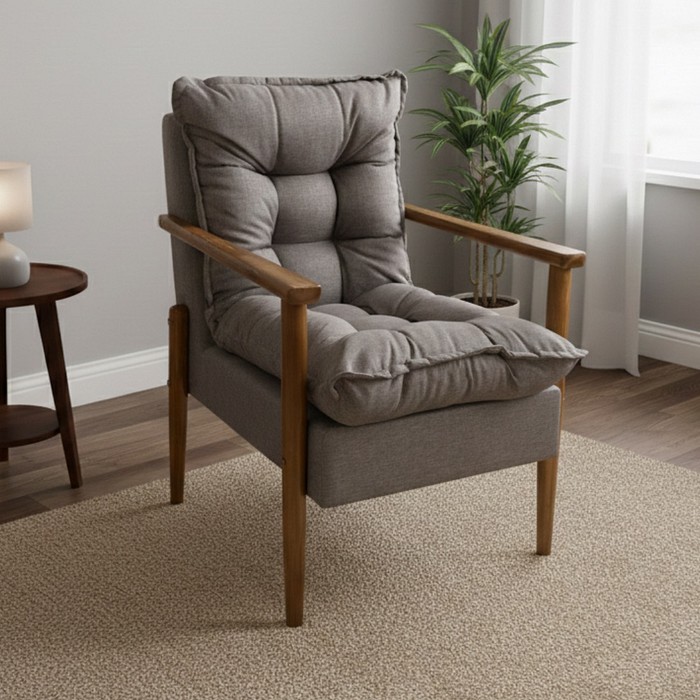 Poltrona Decorativa JF 100% Fibra Siliconada Pés em Madeira - Tecido 174 Linho Marrom