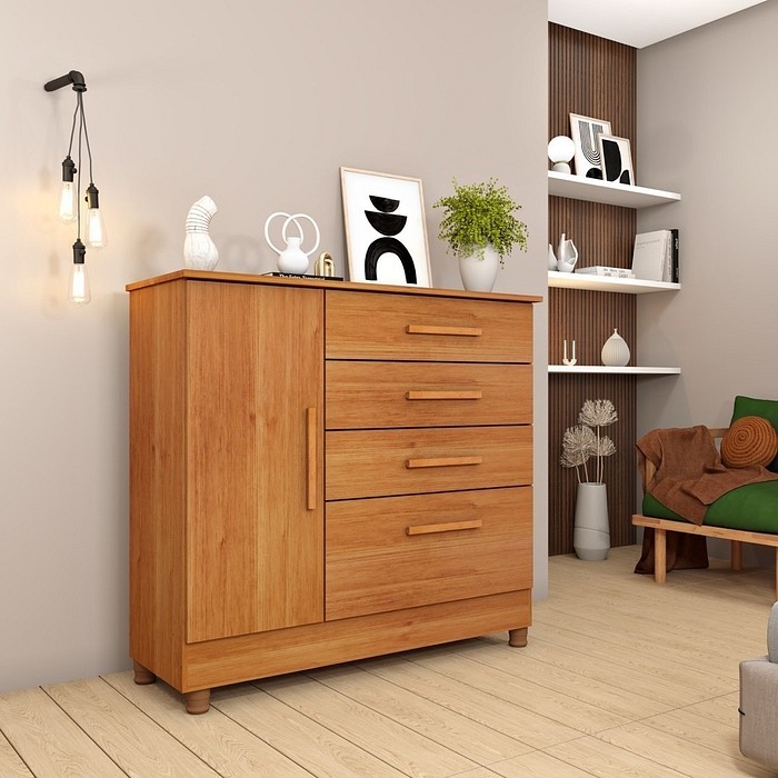 Cômoda Chicago com Sapateira 4 Gavetas Cinamomo - Tcil Móveis
