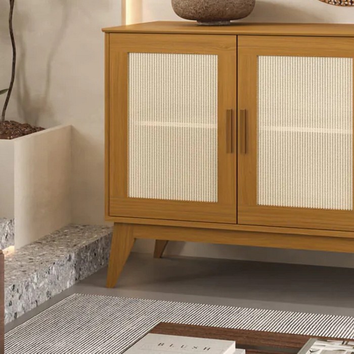 Buffet Aparador Andorra 3 Portas Tela Rattan Cedro/Cedro EDN