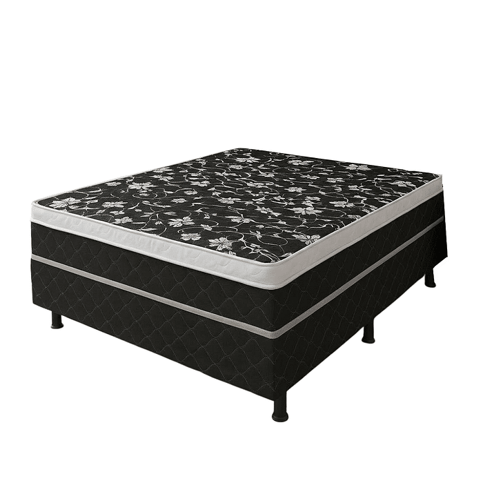 Cama Box Casal Conjugada 138x188x62 Malu Charm Preto com Branco Com Pillow Top