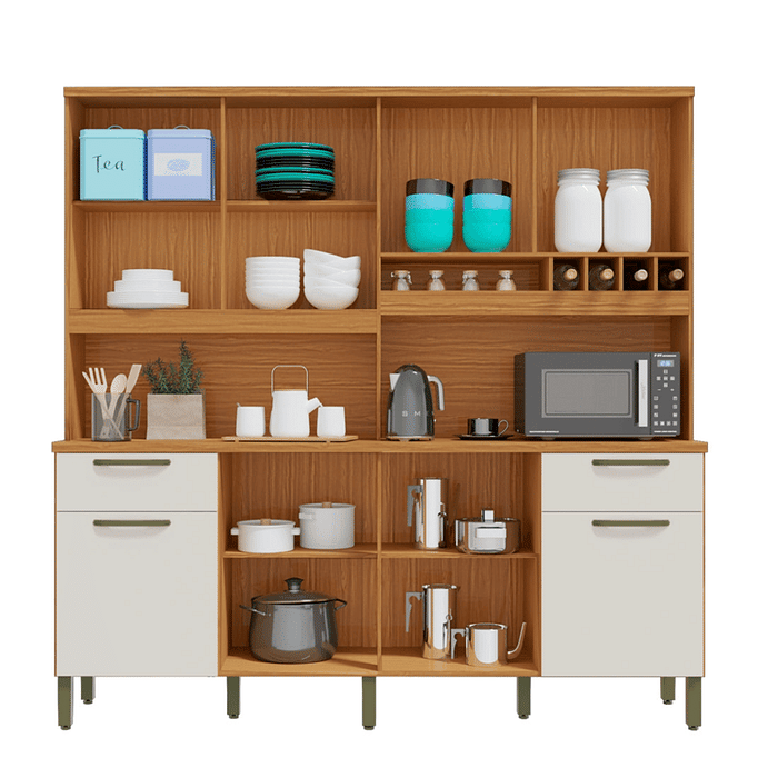 Armário de Cozinha Kit Cabernet Prime 100%MDF, Amendoa/Off White - Ronipa