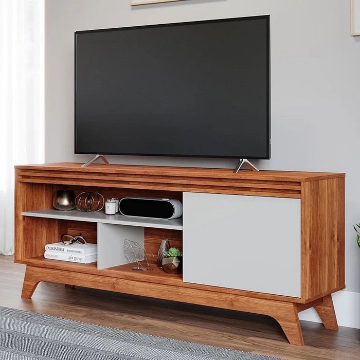 Rack Bancada Grécia 100% MDF 1 Porta Cinamomo Off White Permóbili