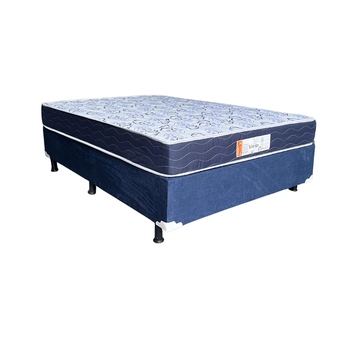 Conjunto Cama Box Casal (Colchão + Base) 100% Espuma D28 Exclusive 138x188 Topázio - Azul