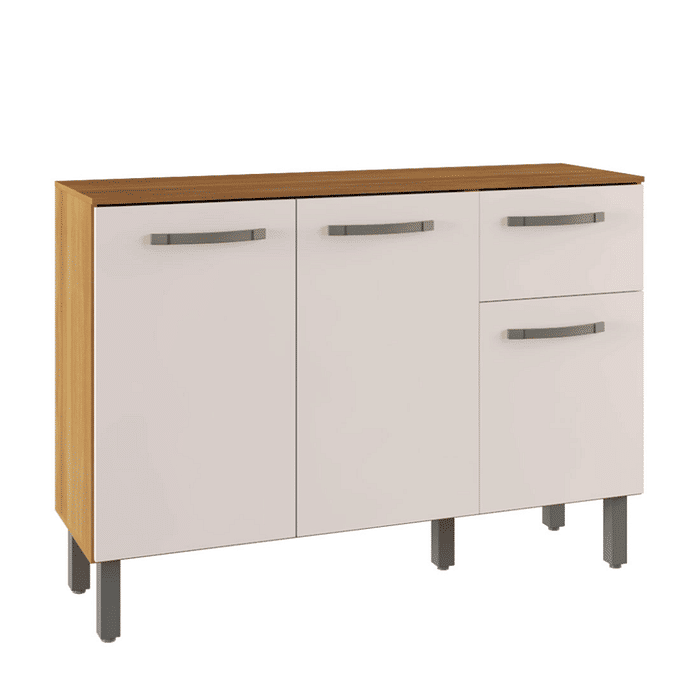 Balcão de Cozinha 3 Portas 1 Gaveta, Mila 120cm - Fiorello - Freijó/Off White