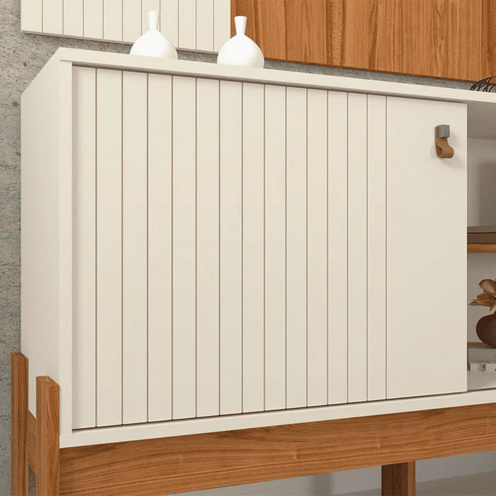 Combo Rack Painel Wood 1.2 Mobler Pérola Metalizado/Cinamomo Mel