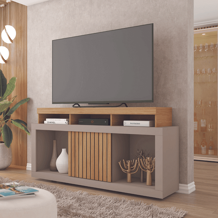 Rack para Sala TV até 55 Polegadas Dragon Buriti/Fendi Caemmun