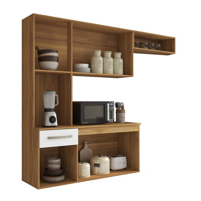 Cozinha Compacta Suspensa Completa Belíssima Freijo/Off White - Fiorello