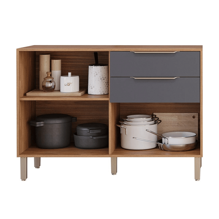 Balcão de Cozinha em MDF com Tampo 2 Gavetas e 2 Portas 120cm - Esplendida - MGM Móveis - Freijó/Titanium