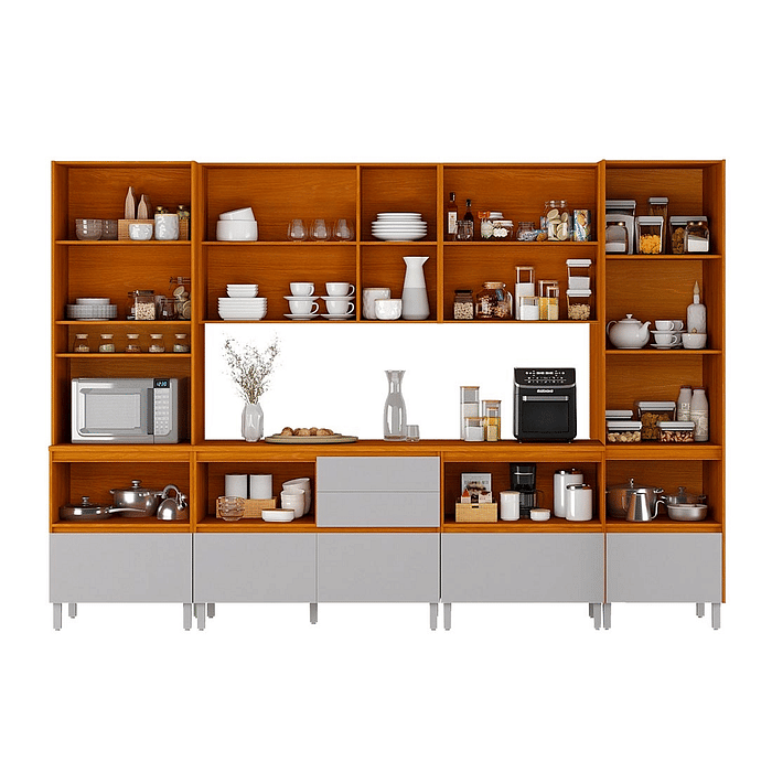 Cozinha Completa Itatiaia Lúmina 6 Módulos 330cm 100% MDF Cinamomo/Fendi
