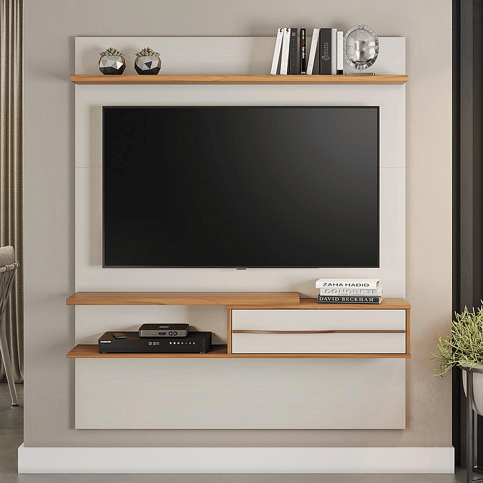 Painel Para TV 55 Polegadas Notável Móveis NT 1155 Off White com Freijó