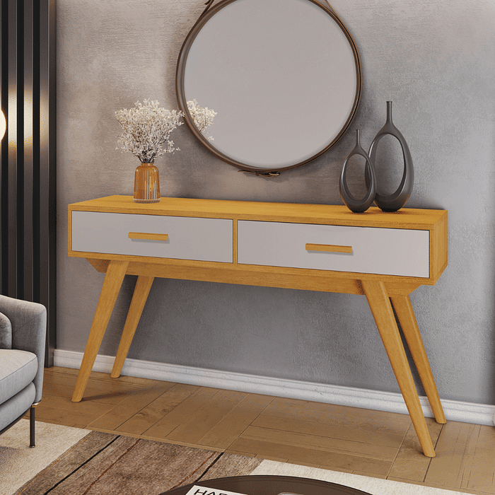 Aparador Leal 2 Gavetas e Pés Em Madeira Cinamomo/Off White JCM