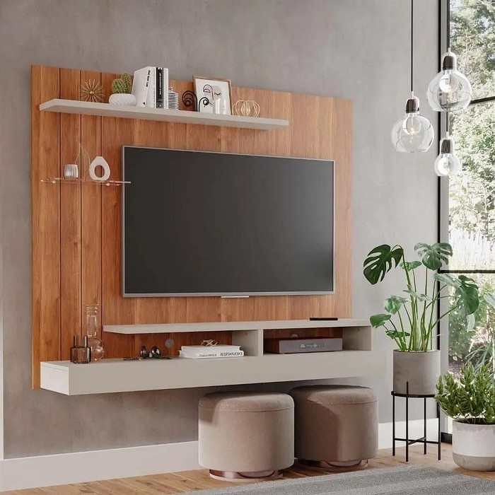 Painel para TV 50 Polegadas 2 Prateleiras Permobili Valencia Cinamomo/Off White