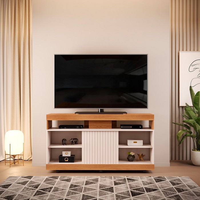 Rack para Sala TV até 50 Polegadas Dili Freijó/Off White - DJ Móveis