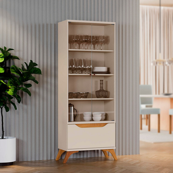 Cristaleira 2 Portas de Vidro 1 Gaveta Atenas Off White/Naturalle - Mavaular