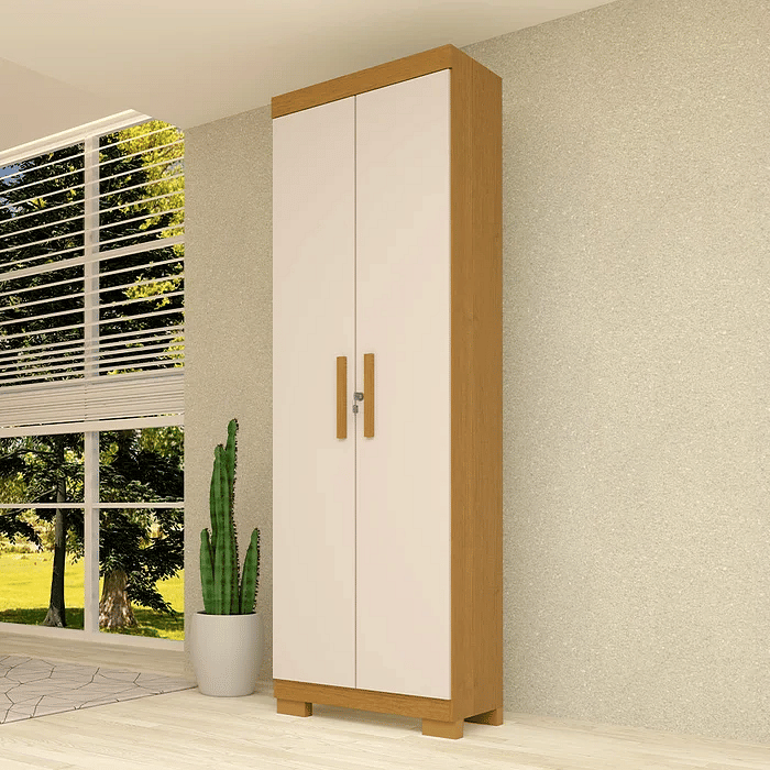 Armário Multiuso 2 Portas em MDF com Chave e Pés Iris Cinamomo/Off White - ACP Móveis
