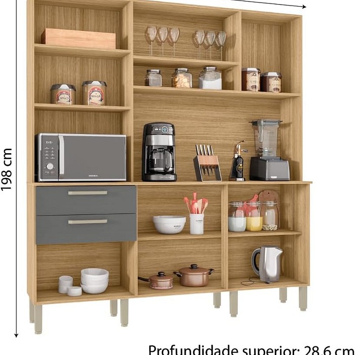 Armário de Cozinha Kit 6 Portas 2 Gavetas Ferrara Kits Paraná Freijo/Gris