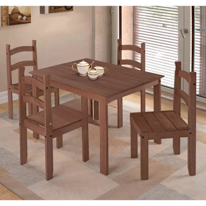 Conjunto Mesa de Madeira e 4 Cadeiras Neuza na cor Chocolate (110x70) - Francine