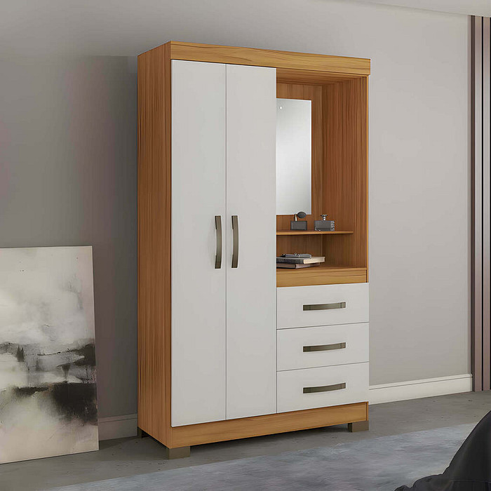 Guarda Roupa Solteiro Com Espelho NT5170 Freijó/Off White - Notável