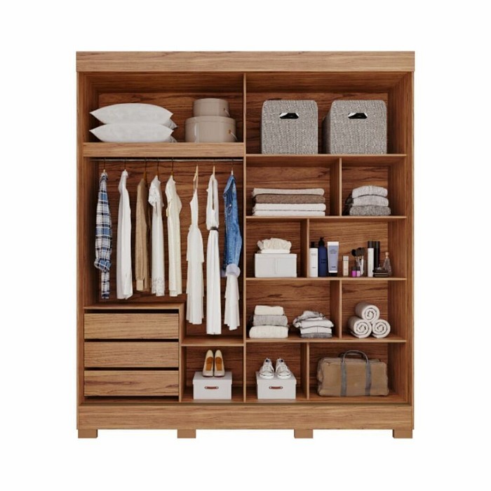 Guarda-Roupa Casal em MDF com Espelho, 2 Portas de Correr Ilhéus Cinamomo/Off White - Panan