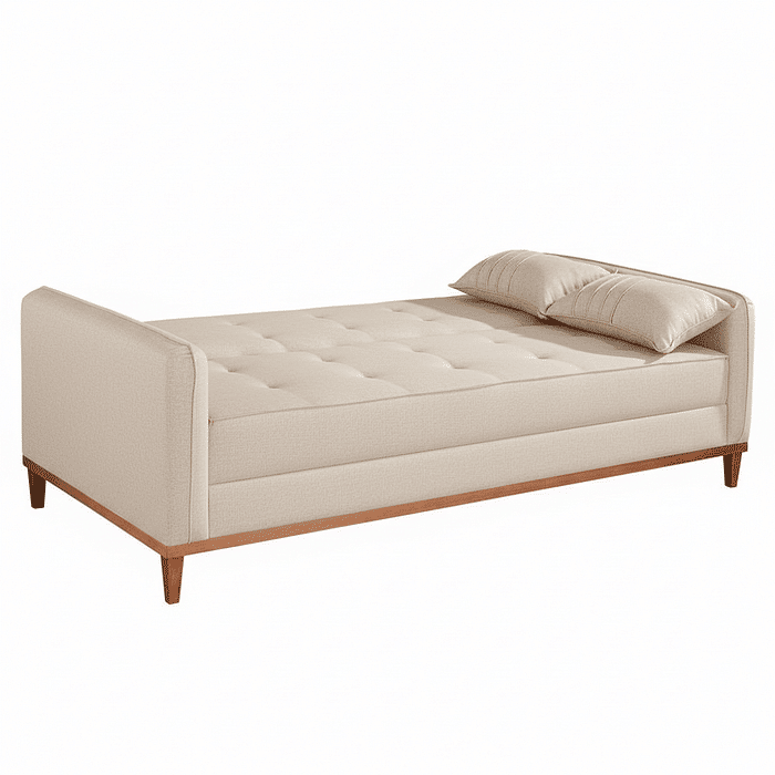Sofá Cama Unique Design 2,0 m em Linho Creme com Espuma D28 e Molas no Assento