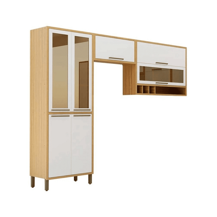 Cozinha Completa Syrah 3 Peças 100% MDF (2 Armários + 1 Paneleiro) Amendoa/branco - Ronipa 