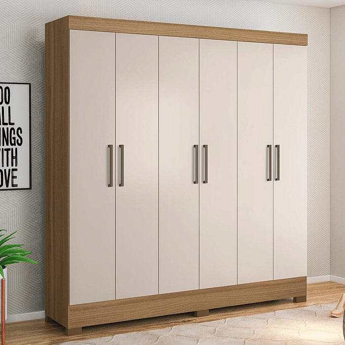 Guarda-Roupa Casal 6 Portas Pratico Amendoa/Off White - Demobile