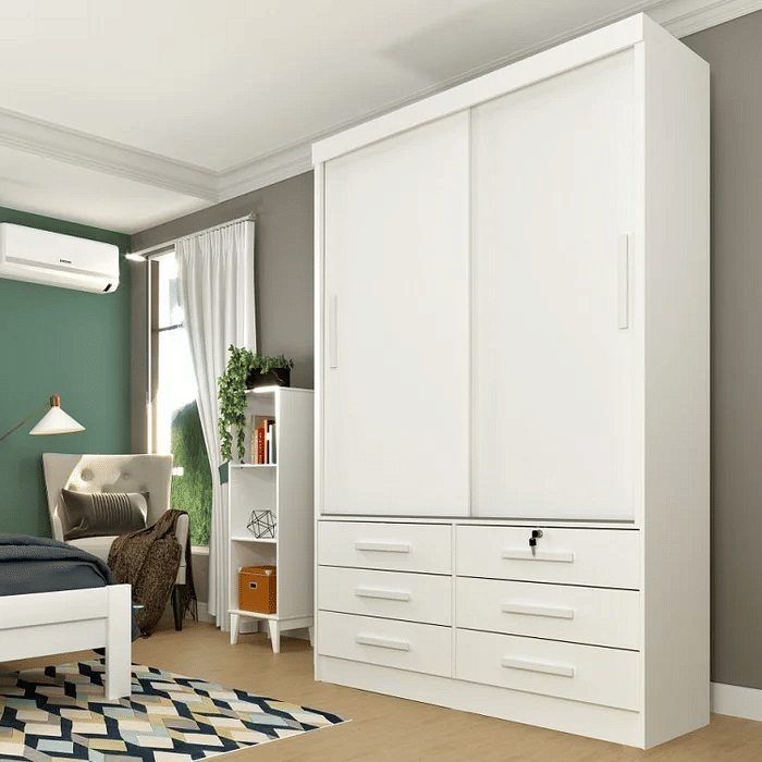 Guarda-Roupa Solteiro 2 Portas 6 Gavetas Tcil Móveis Chicago Branco